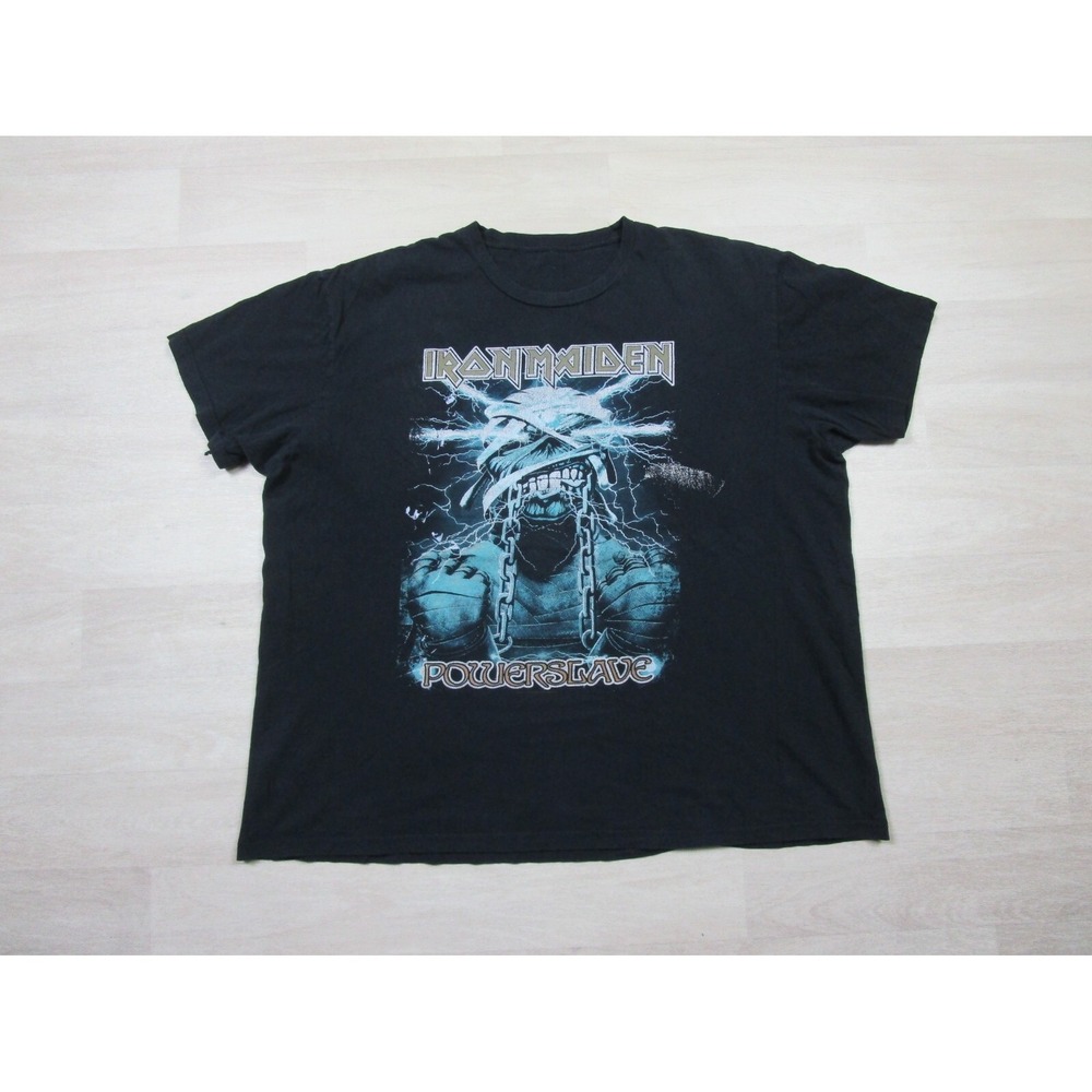 Iron Maiden Band T Shirt (2XL) Vintage Y2K Powerslave Album Lightning Graphic